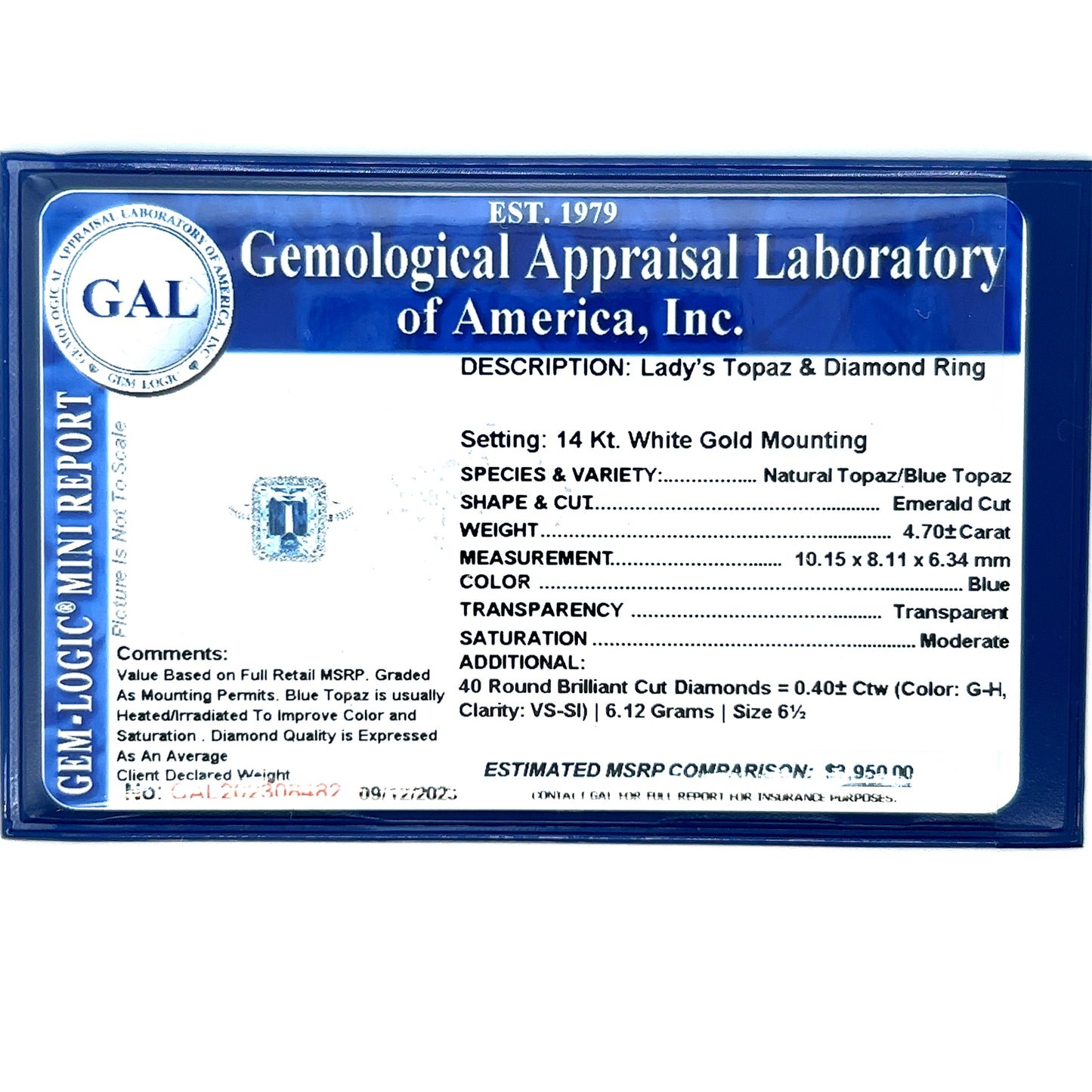 Natural Topaz Diamond Ring 6.5 14k W Gold 5.1 TCW Certified $3,950 308482 - Certified Fine Jewelry