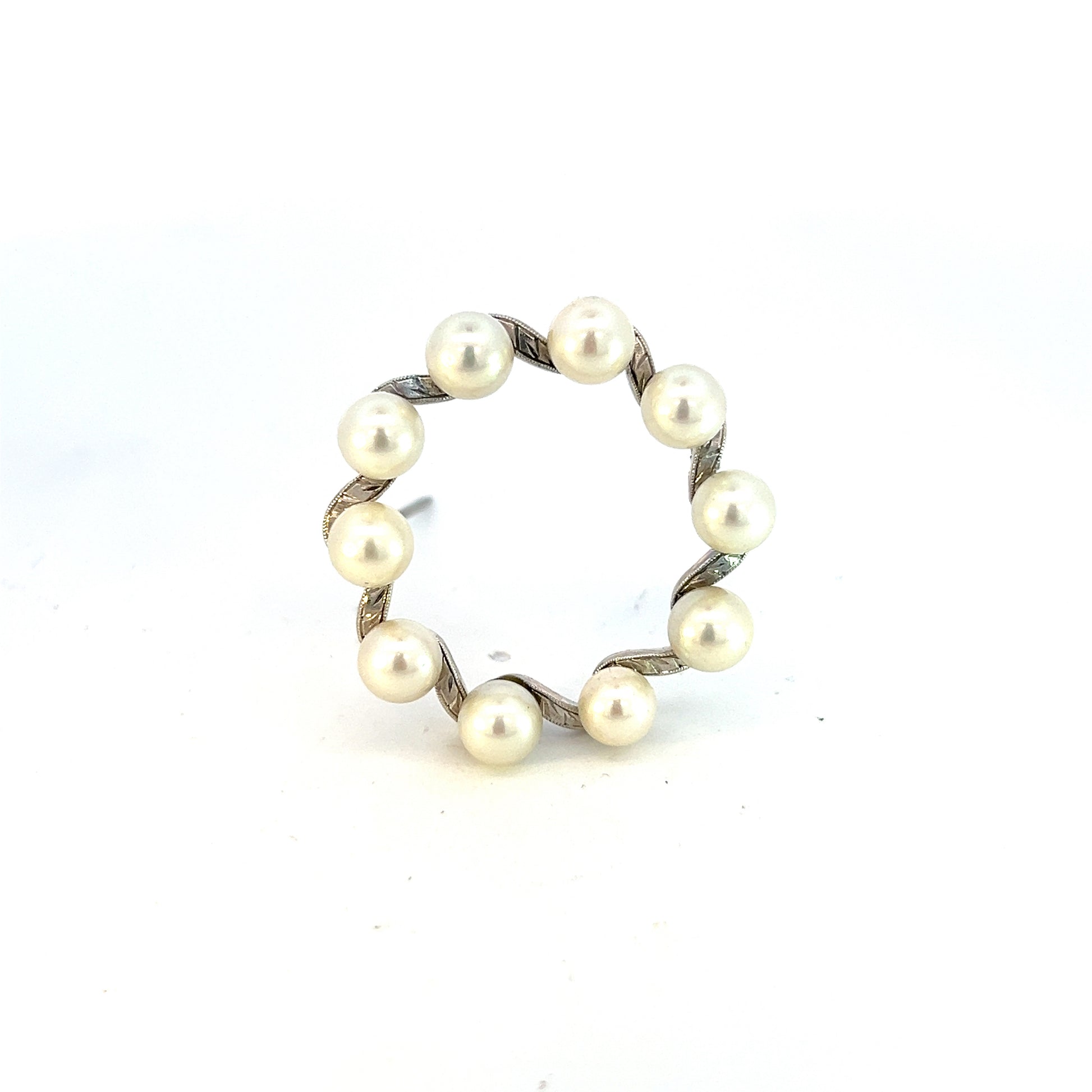 Mikimoto Estate Akoya Pearl Circle Wreath Brooch 1.5" Silver 6 mm M356 - Certified Fine Jewelry