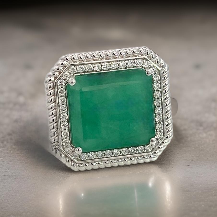 Natural Emerald Diamond Ring Size 6.25 14k W Gold 13.14 TCW Certified $9,775 402673