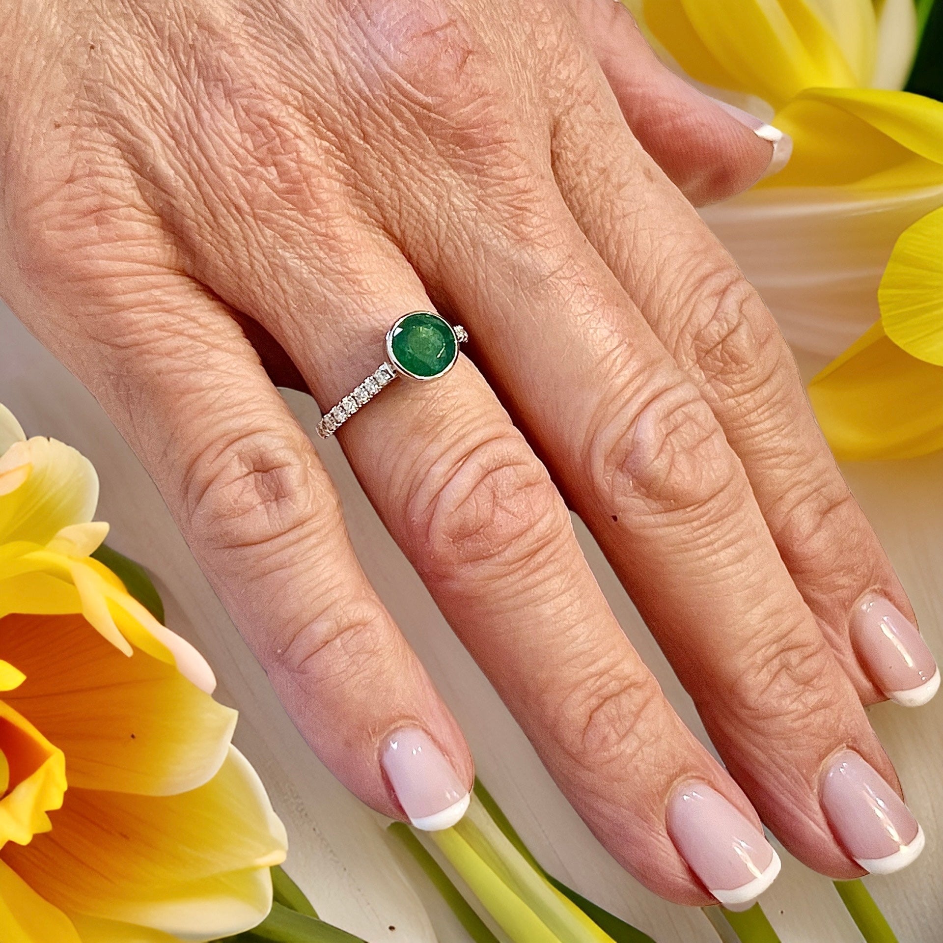 Natural Emerald Diamond Ring Size 6.5 14k W Gold 1.93 TCW Certified $4,950 310995