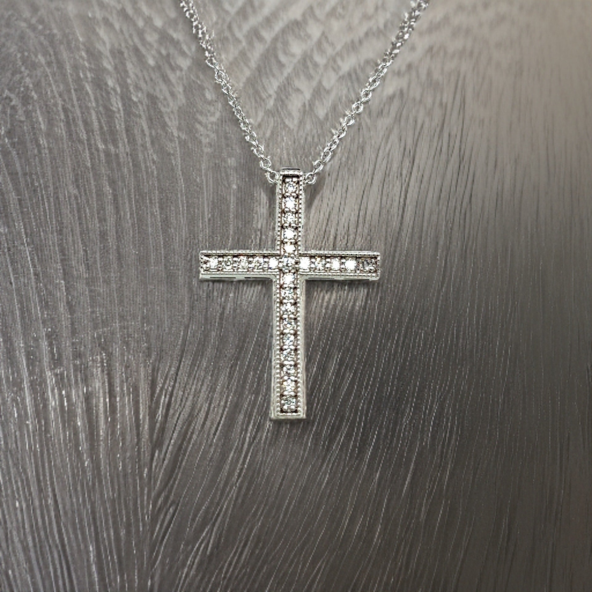 Natural Diamond Cross Pendant with Chain 17" 14k W Gold 0.25 CT Certified $2,950 307922 - Certified Fine Jewelry