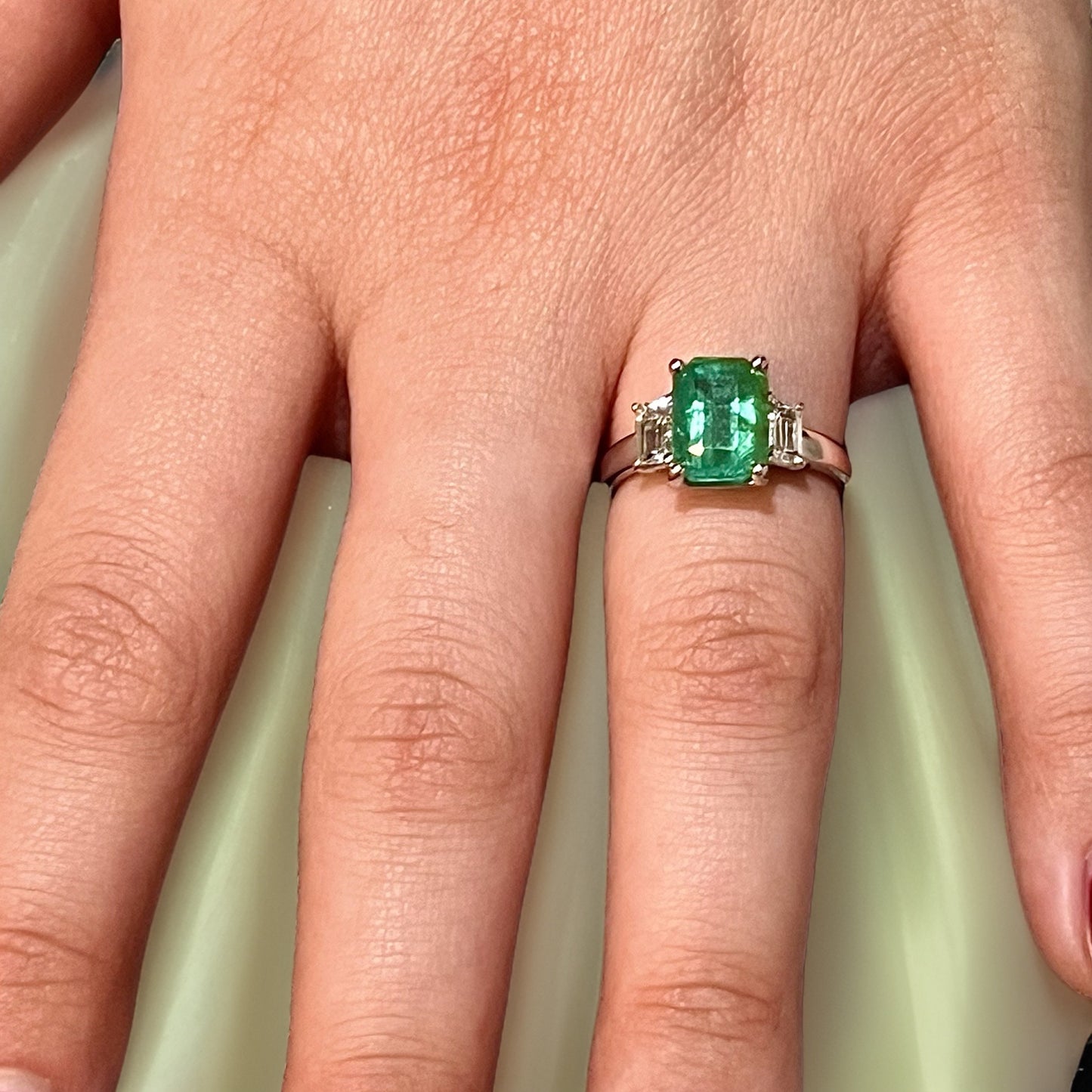 Natural Emerald Sapphire Ring 6.25 14k White Gold 3.49 TCW Certified $4,970 310641 - Certified Fine Jewelry