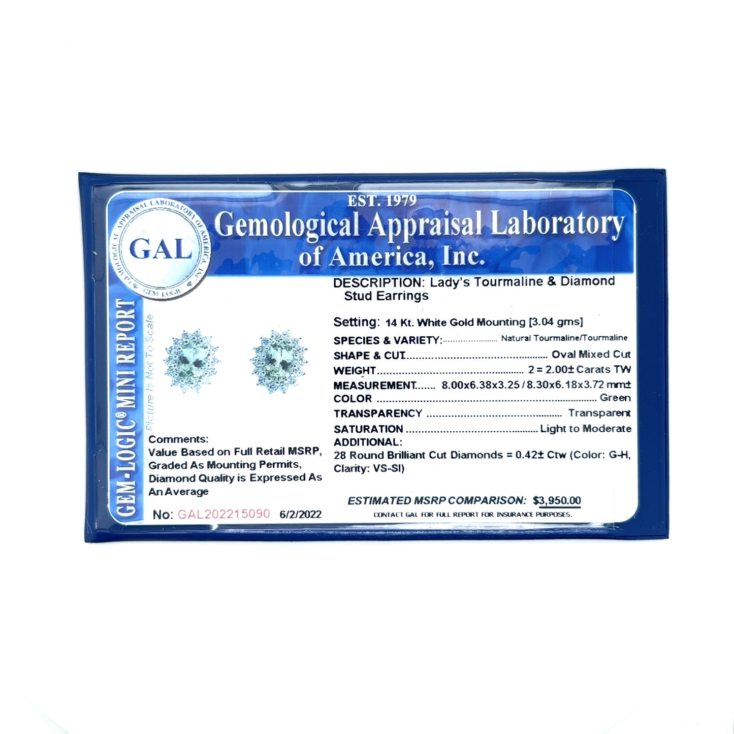 Natural Tourmaline Diamond Stud Earrings 14k W Gold 2.42 TCW Certified $3,950 215090 - Certified Fine Jewelry