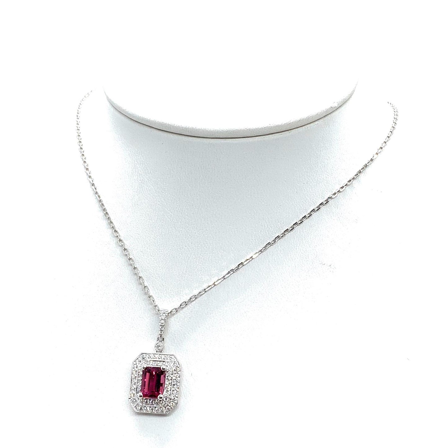 Diamond Rubellite Tourmaline Necklace 18" 18k Gold 1.80 TCW Certified $4,950 921140 - Certified Fine Jewelry