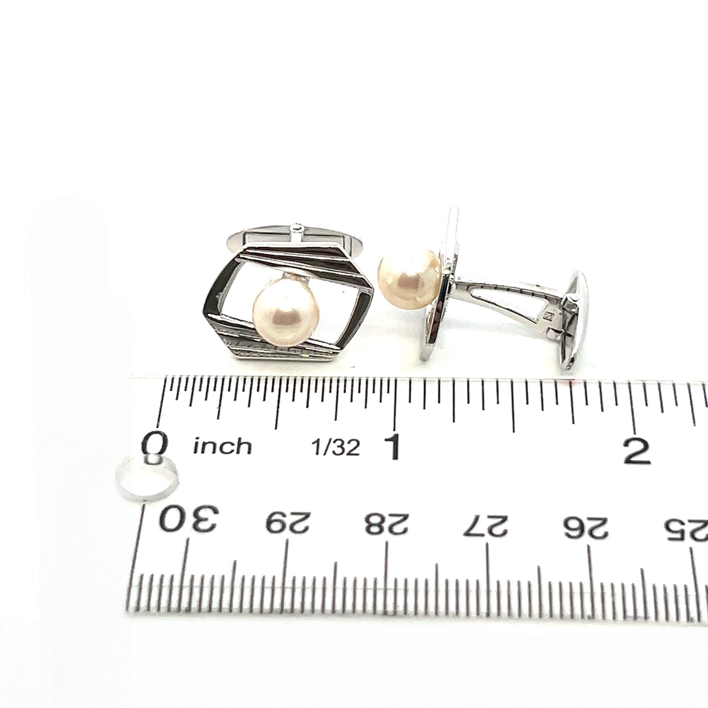 Mikimoto Estate Akoya Pearl Cufflinks Silver 7.5 mm M418