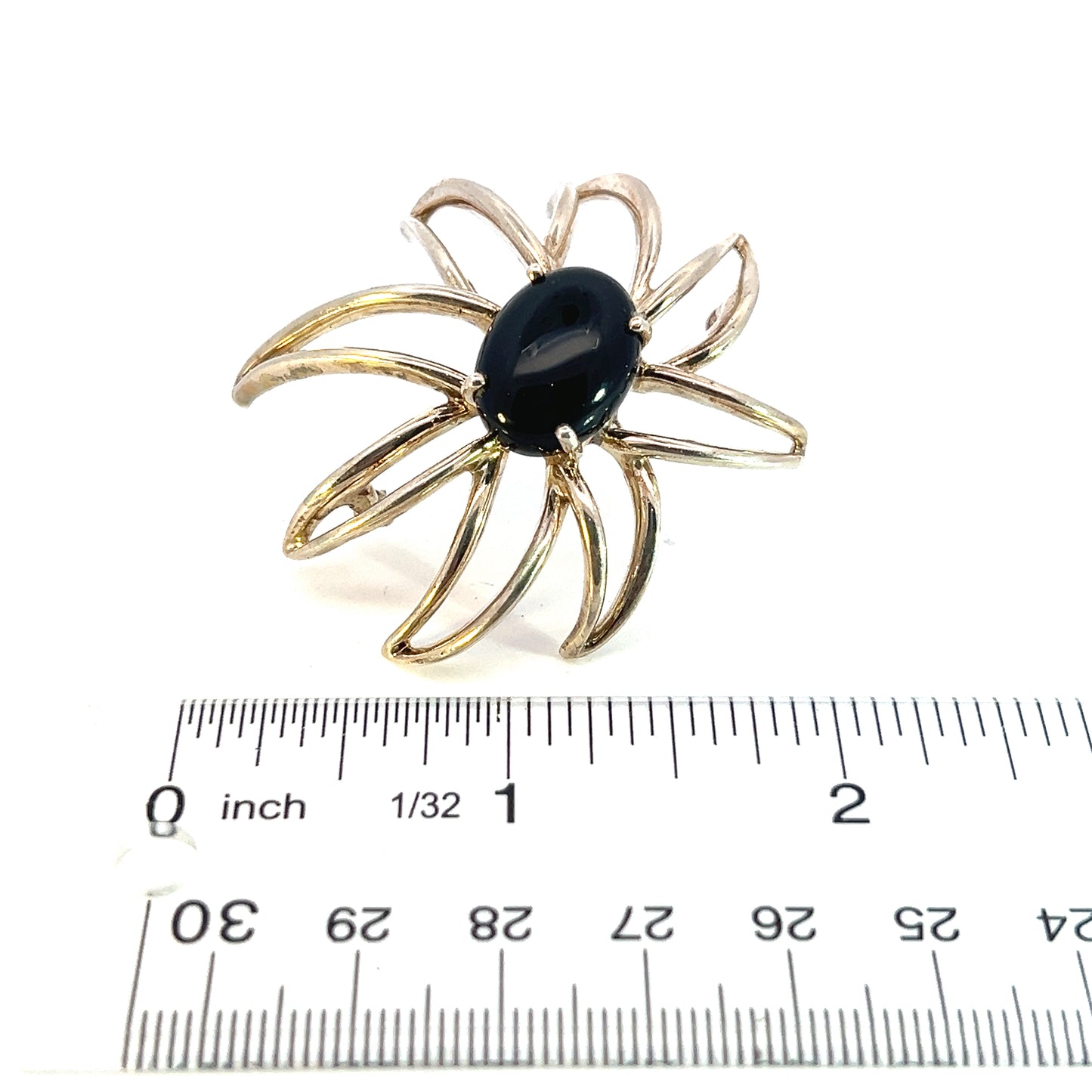 Tiffany & Co Estate Large Onyx Flower Brooch Sterling Silver TIF584 - Certified Fine Jewelry