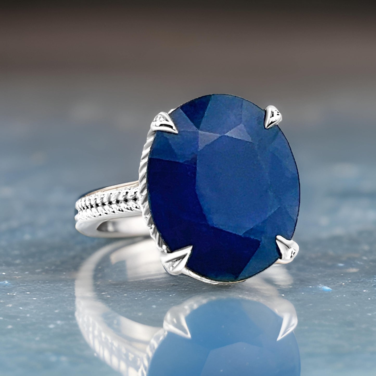Natural Solitaire Sapphire Ring 6.5 14k W Gold 16.5 TCW Certified $2,950 310620