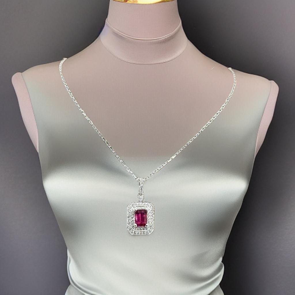 Diamond Rubellite Tourmaline Necklace 18" 18k Gold 1.80 TCW Certified $4,950 921140 - Certified Fine Jewelry