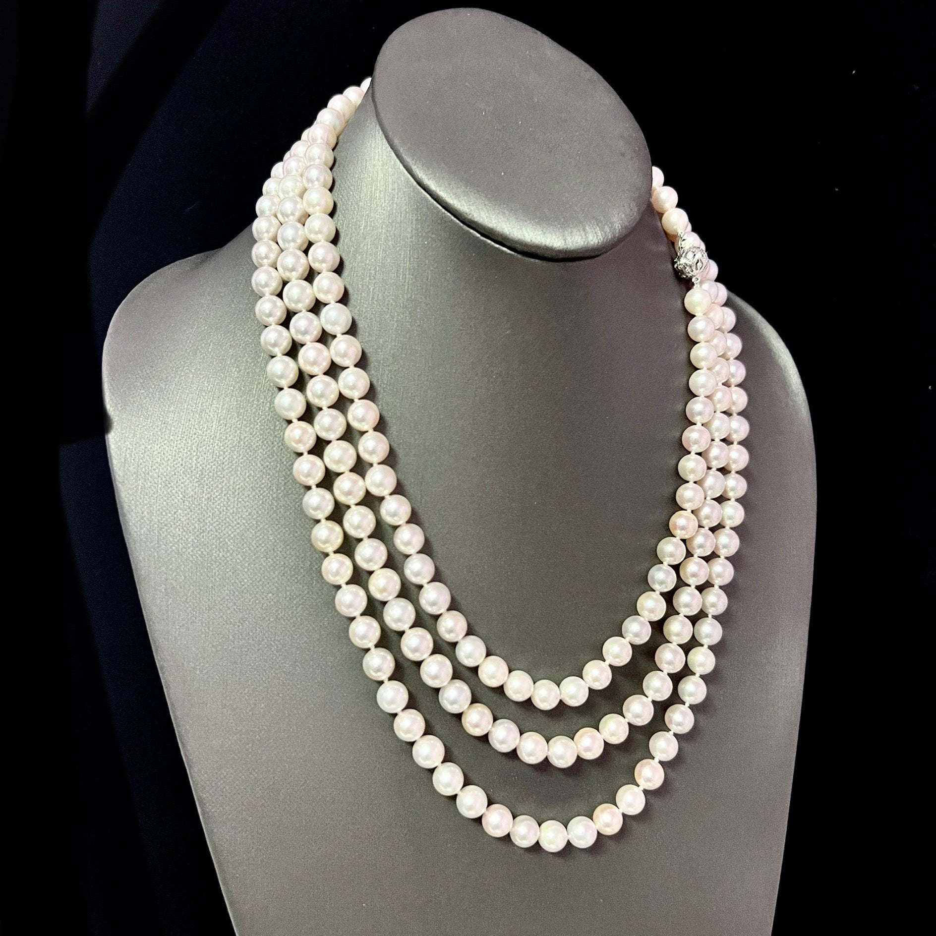 Natural Akoya Pearl Diamond Necklace 60.5" 18k White Gold 8 mm Certified $7,950 307925 - Certified Fine Jewelry