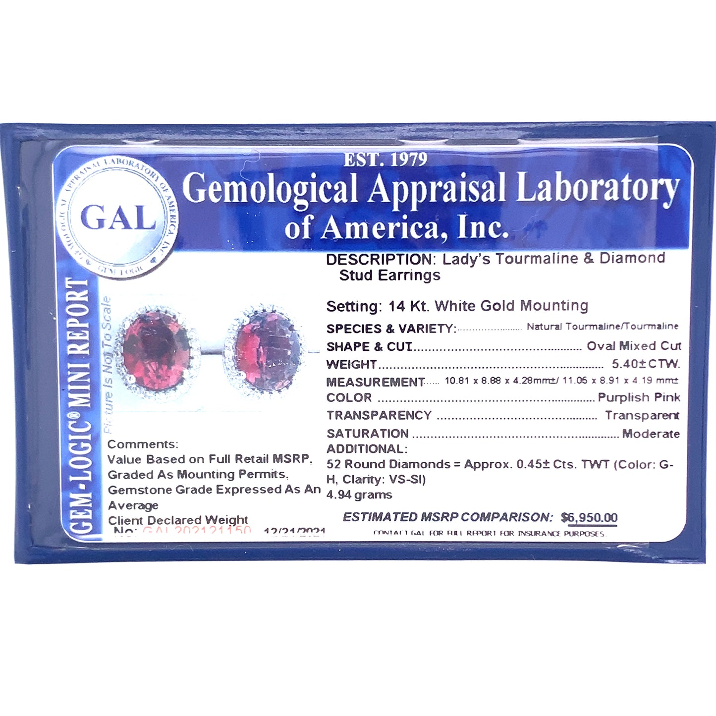 Natural Tourmaline Diamond Stud Earrings 14k WG 5.85 TCW Certified $6,950 121150 - Certified Fine Jewelry