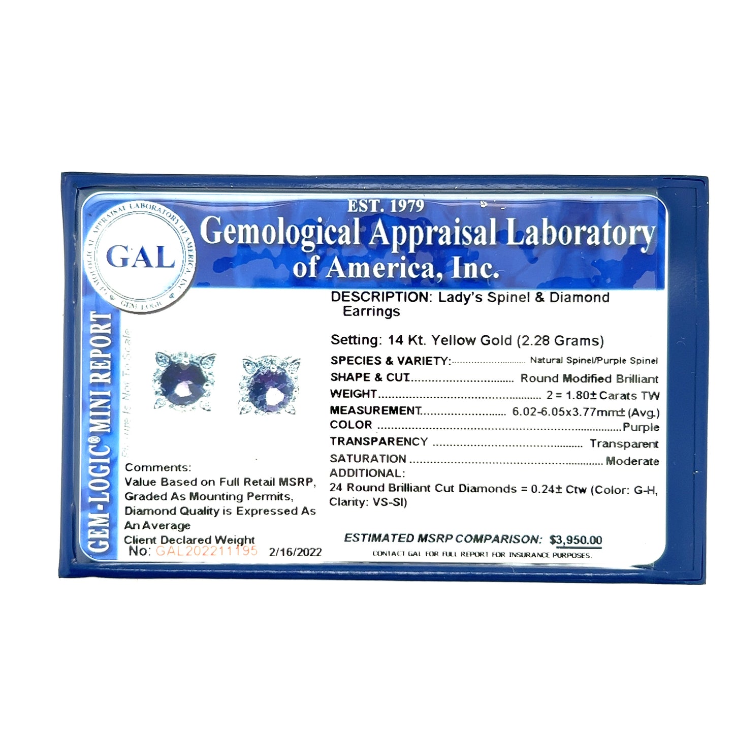 Natural Spinel Diamond Earrings 14k Y Gold 2.04 TCW Certified $3,950 211195 - Certified Fine Jewelry