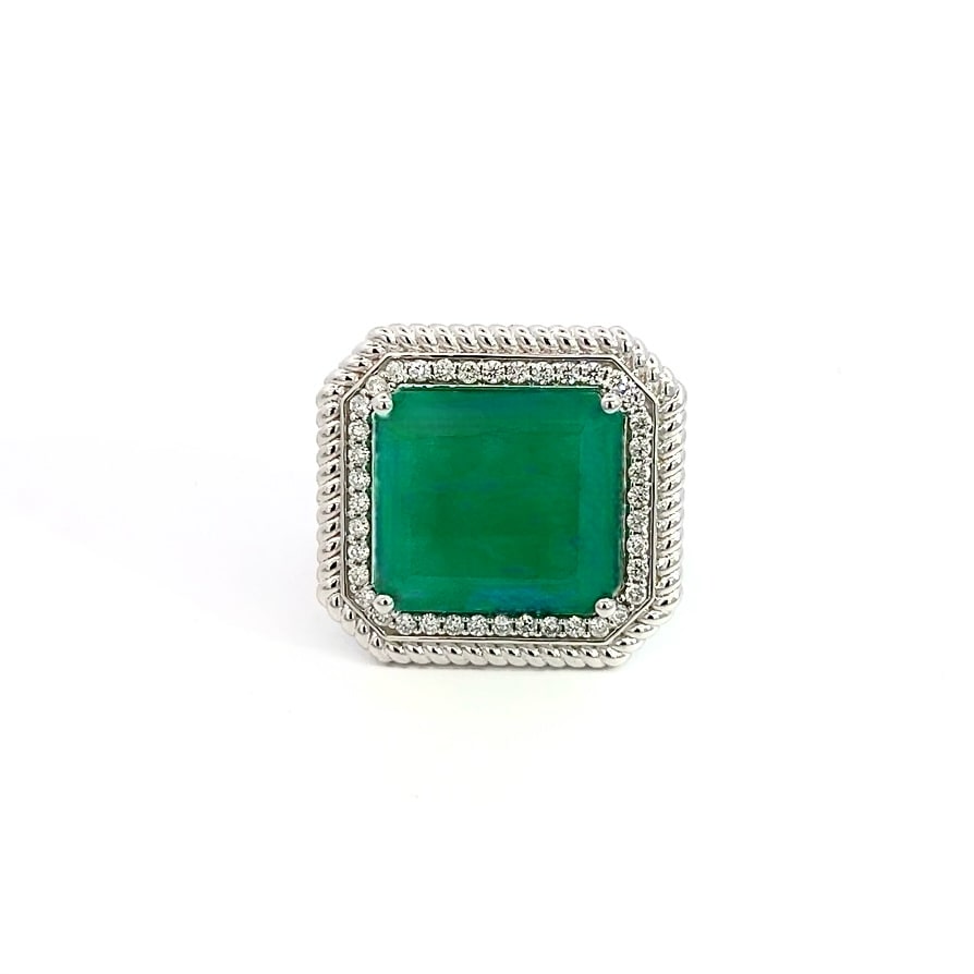 Natural Emerald Diamond Ring Size 6.25 14k W Gold 13.14 TCW Certified $9,775 402673