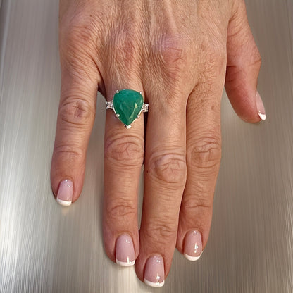 Natural Emerald Diamond Ring 7 14k White Gold 10.97 TCW Certified $4,950 311003 - Certified Fine Jewelry