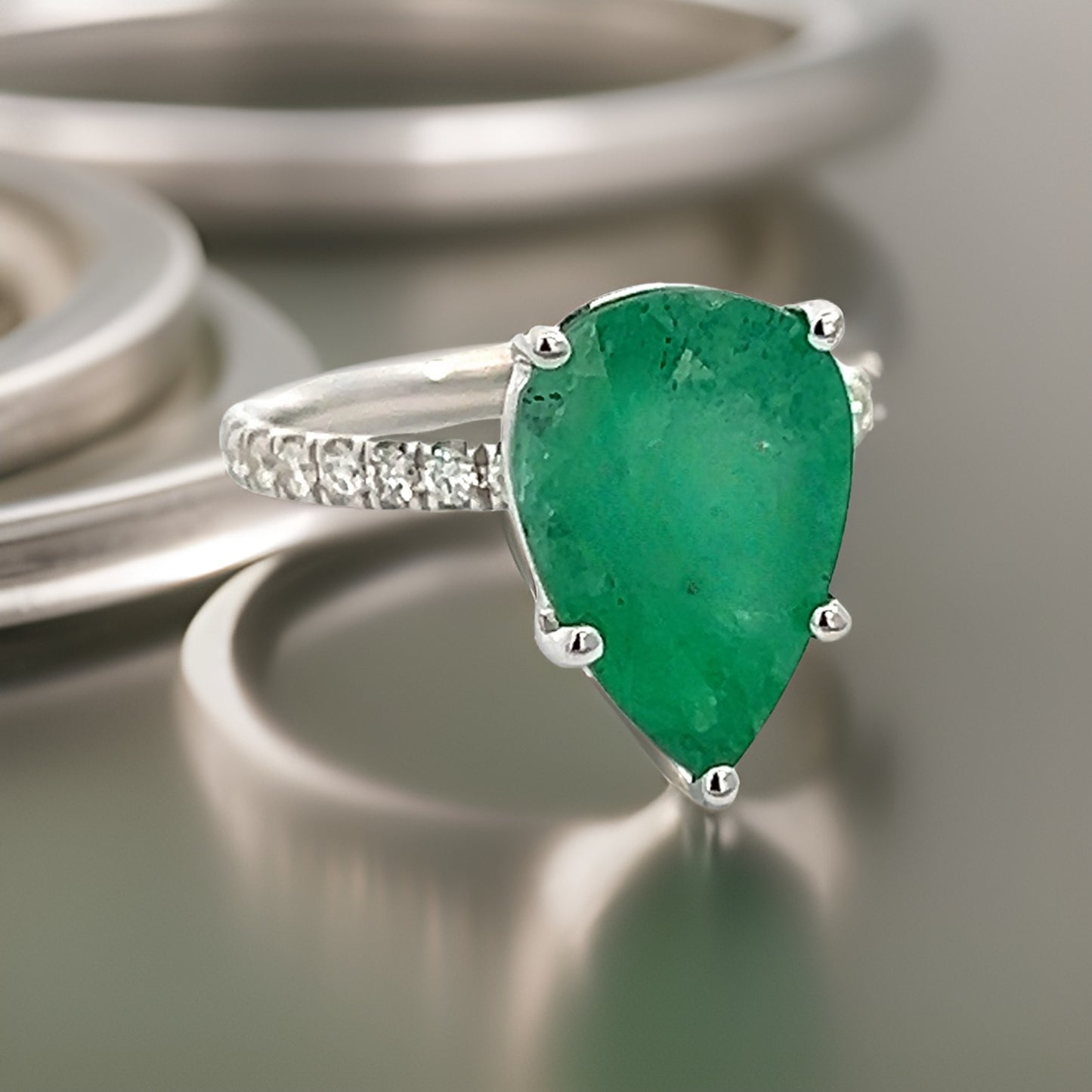 Natural Emerald Diamond Ring 6.5 14k WG 4.62 TCW Certified $4,950 310549 - Certified Fine Jewelry