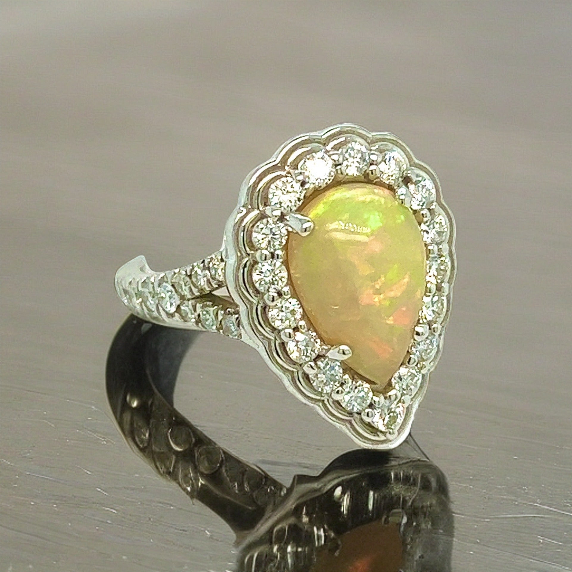 Natural Opal Diamond Ring 6.25 14k W Gold 2.35 TCW Certified $4,950 304174 - Certified Fine Jewelry