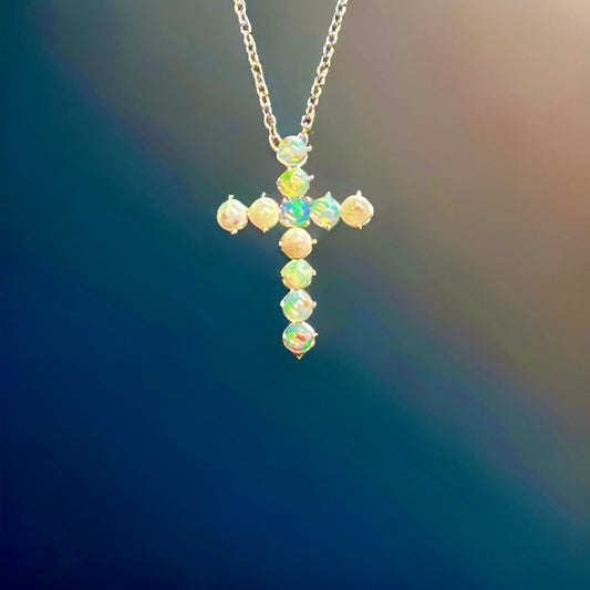Natural Opal Cross Pendant Necklace 20" 14k WG 4.50 CT Certified $3,250 311040