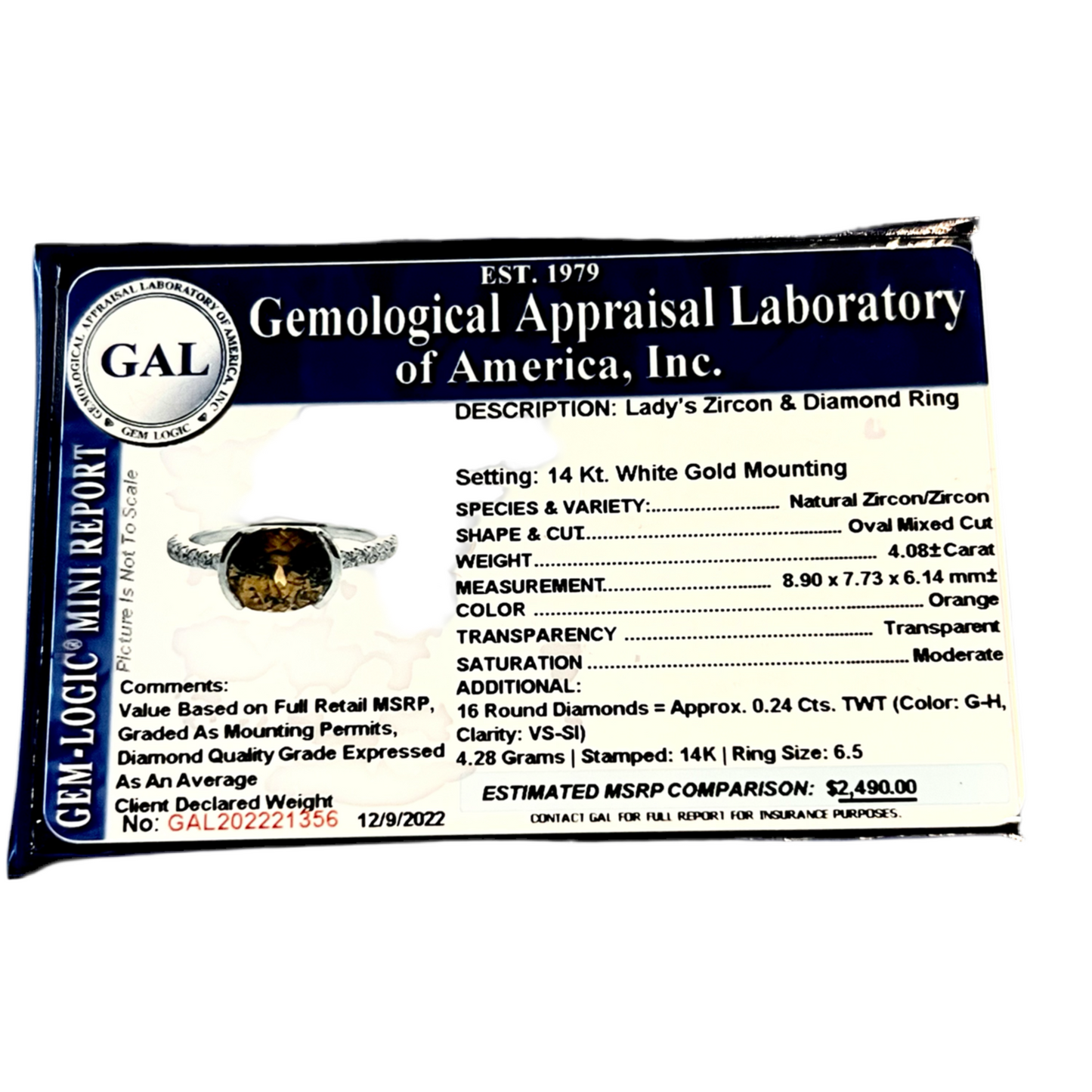 Natural Zircon Diamond Ring 6.5 14k White Gold 4.32 TCW Certified $2,490 221356