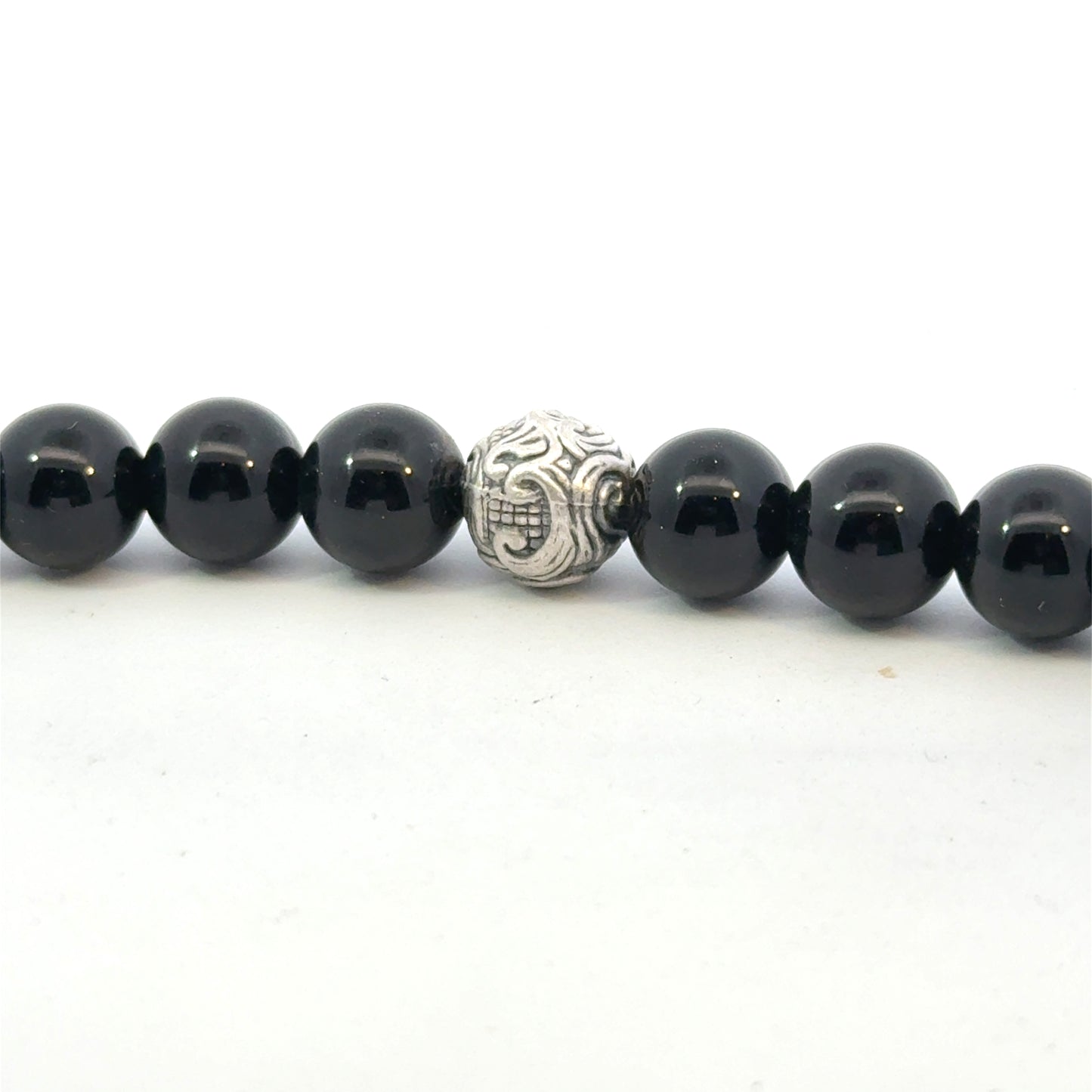 David Yurman Estate Onyx Carved Prayer Beads Bracelet 8.5" Silver DY532