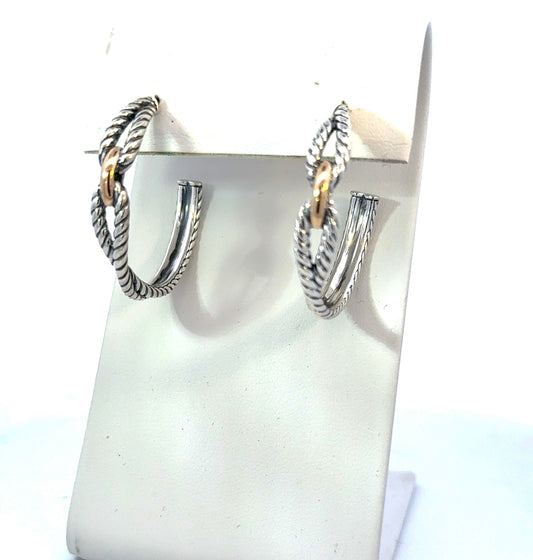 David Yurman Large Hoop Earrings 18 KT Gold + Silver Estate DY562