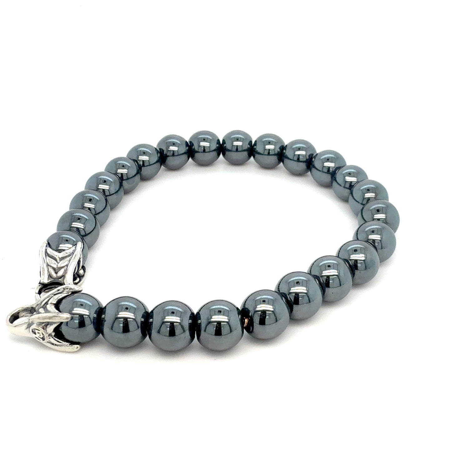 David Yurman Hematite Spiritual Beads Bracelet 8" 8 mm Sterling Silver Estate DY707