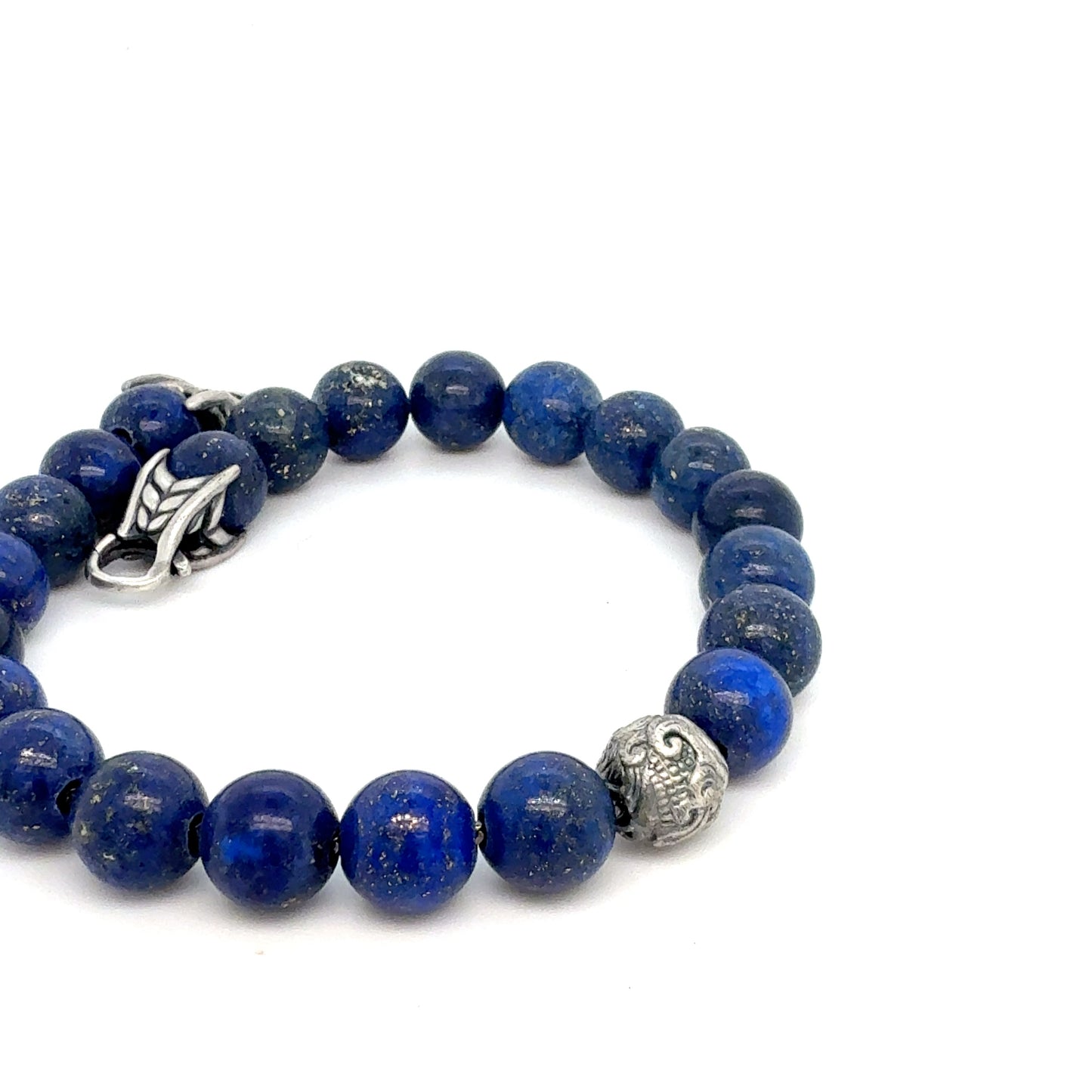 David Yurman Lapis Lazuli Carved Beads Bracelet 8.5" 8 mm Silver Estate DY594