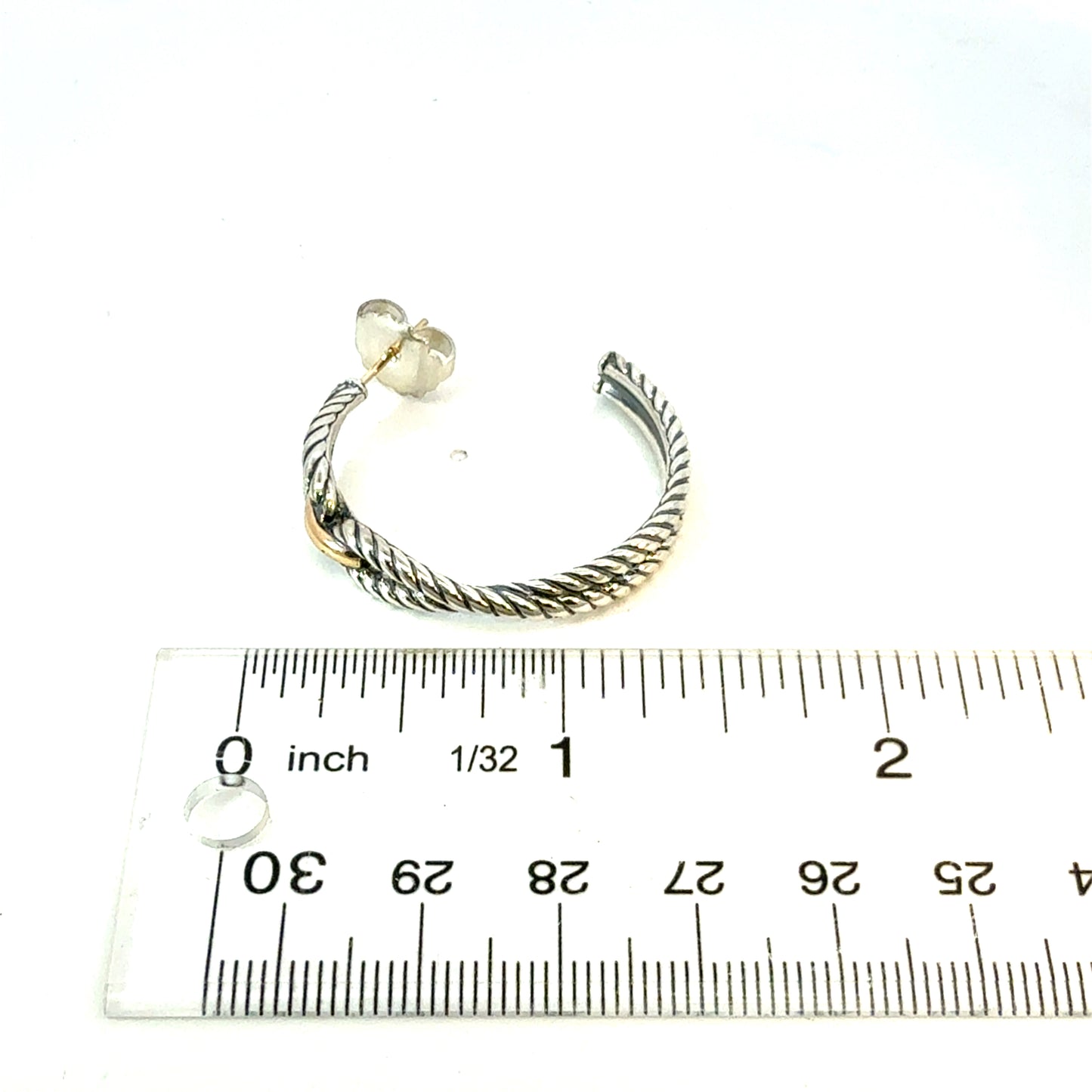 David Yurman 18k Gold & Silver Hoop Earrings Sterling Silver Estate DY616