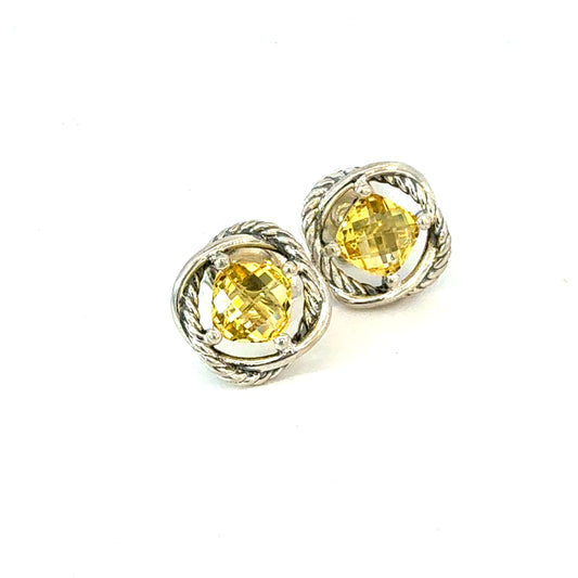 David Yurman Yellow Citrine Infinity Earrings Sterling Silver Estate DY700