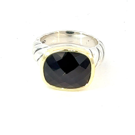 David Yurman Onyx Ring Size 7 18k Gold & Sterling Silver Estate DY626