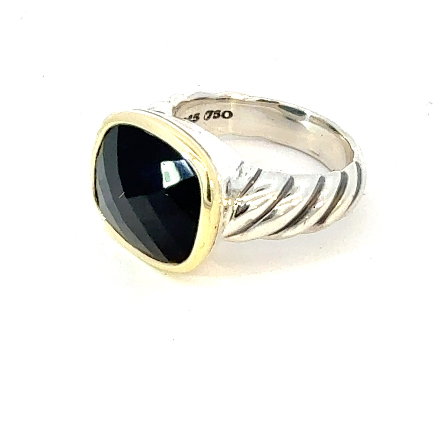 David Yurman Onyx Ring Size 7 18k Gold & Sterling Silver Estate DY626