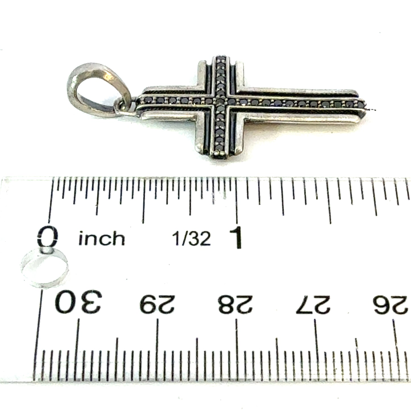 David Yurman Black Diamond Cross Pendant Sterling Silver Estate DY804