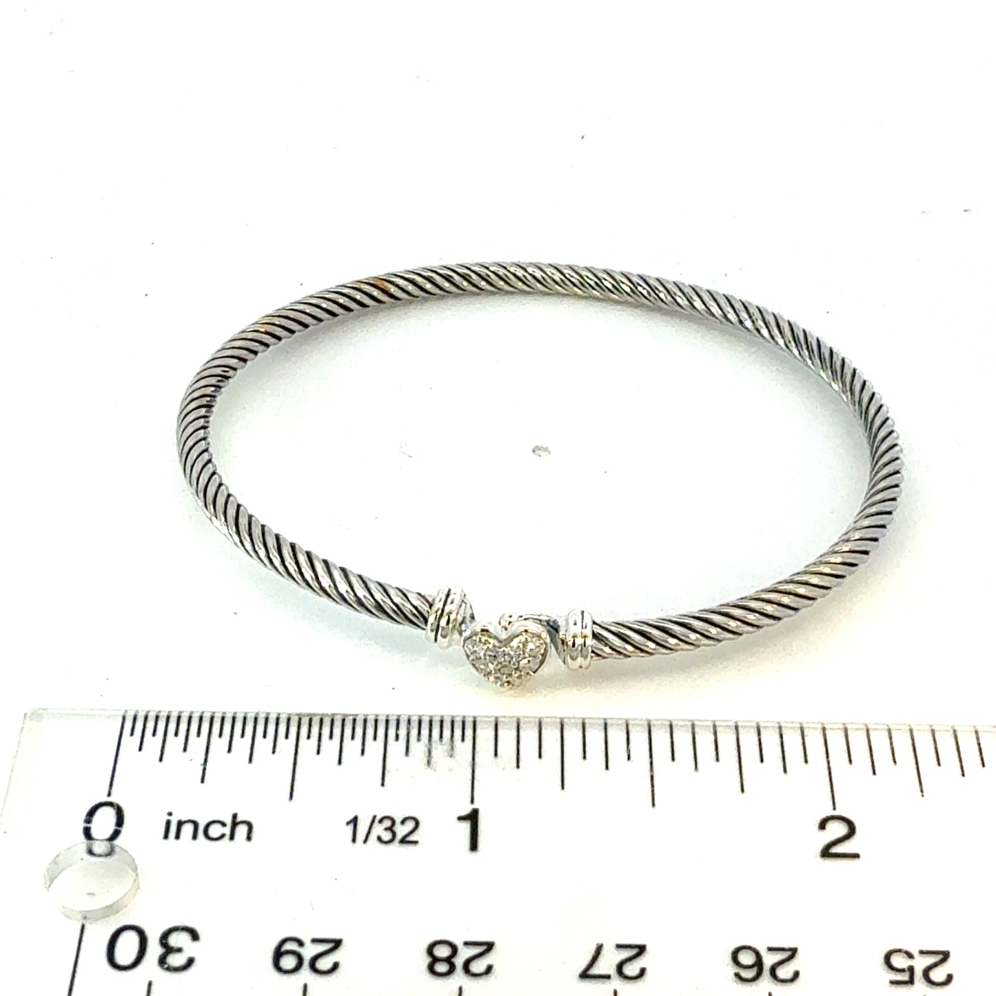 David Yurman Diamond Cuff Bracelet Size M 7.5" 3 mm Sterling Silver Estate DY642