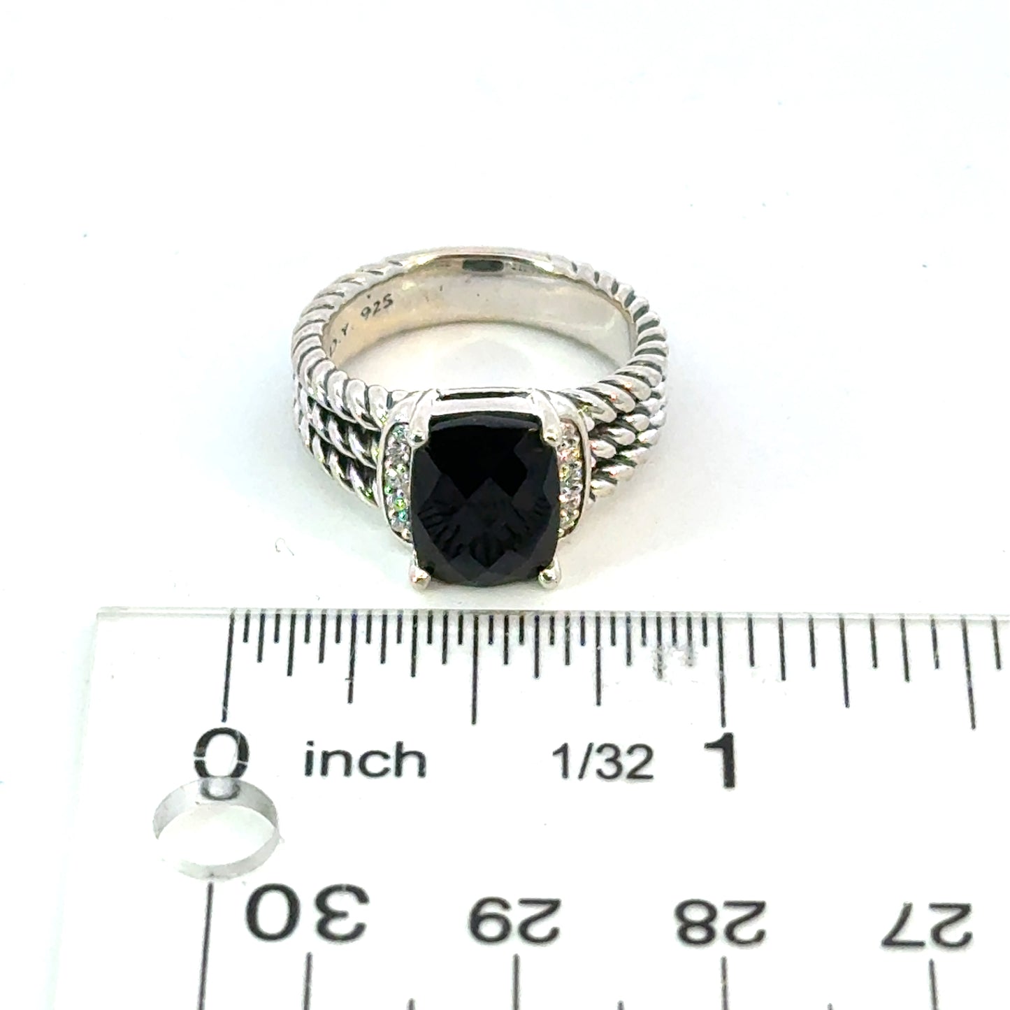 David Yurman Onyx Diamonds Ring Size 6.5 Sterling Silver Estate DY649