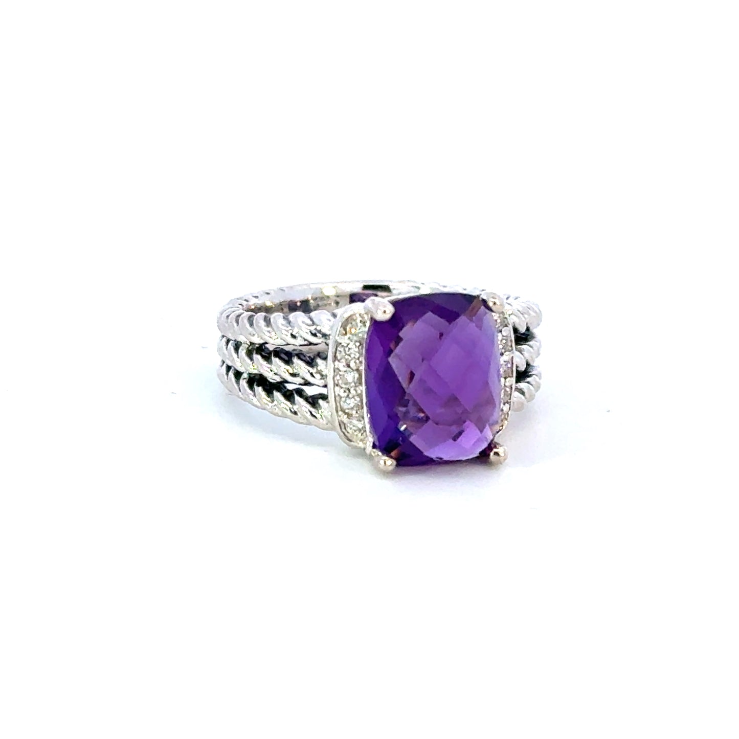 David Yurman Amethyst Diamond Ring Size 5.5 Sterling Silver Estate DY651