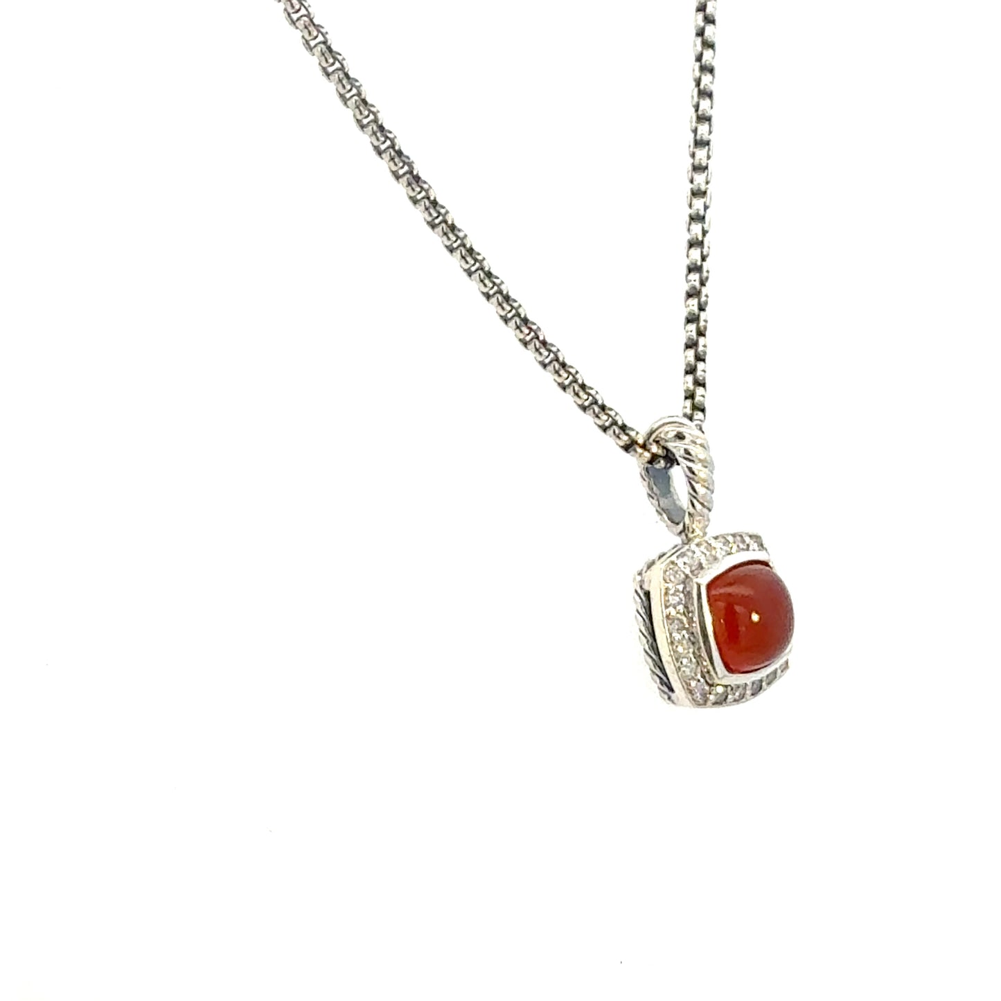 David Yurman Carnelian Diamonds Chain Necklace 16" 7 mm Silver Estate DY658