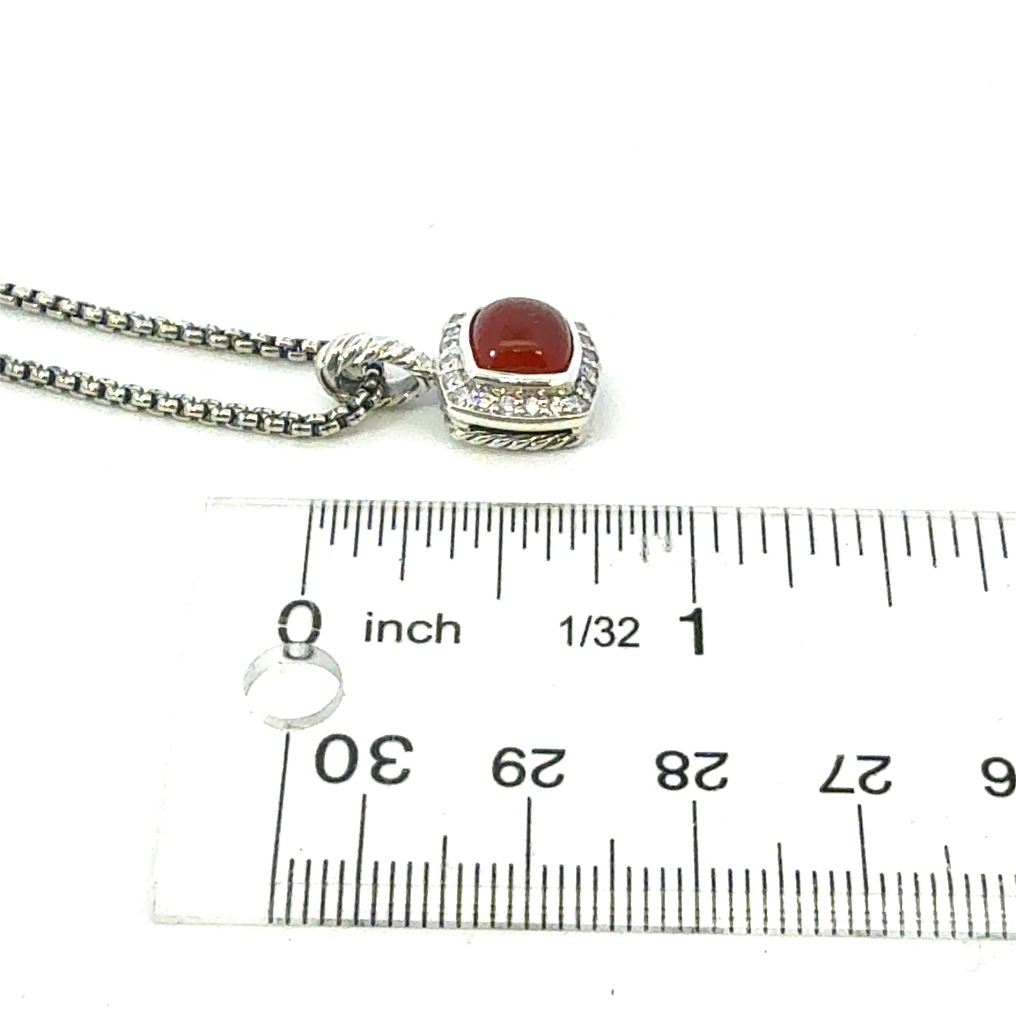 David Yurman Carnelian Diamonds Chain Necklace 16" 7 mm Silver Estate DY658