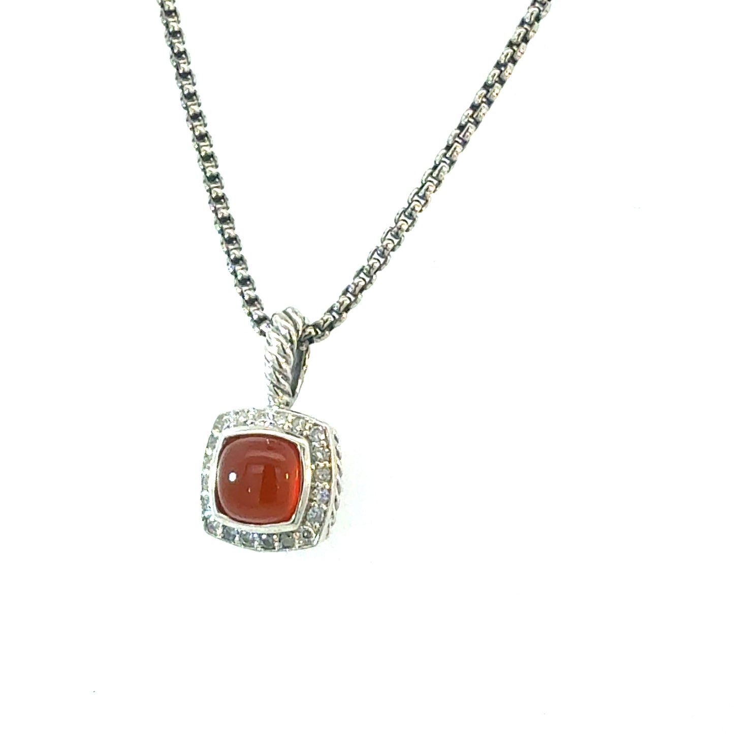 David Yurman Carnelian Diamonds Chain Necklace 16" 7 mm Silver Estate DY658