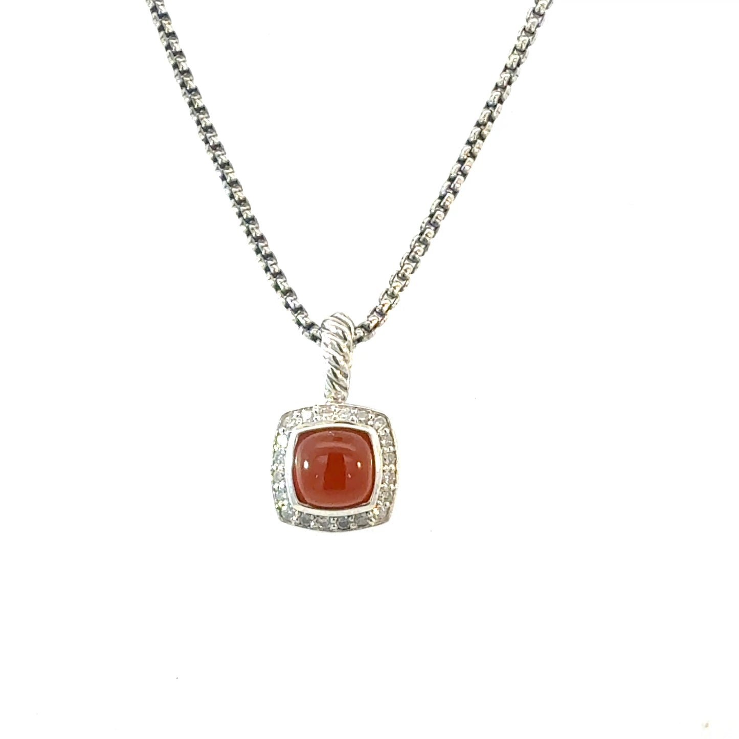 David Yurman Carnelian Diamonds Chain Necklace 16" 7 mm Silver Estate DY658