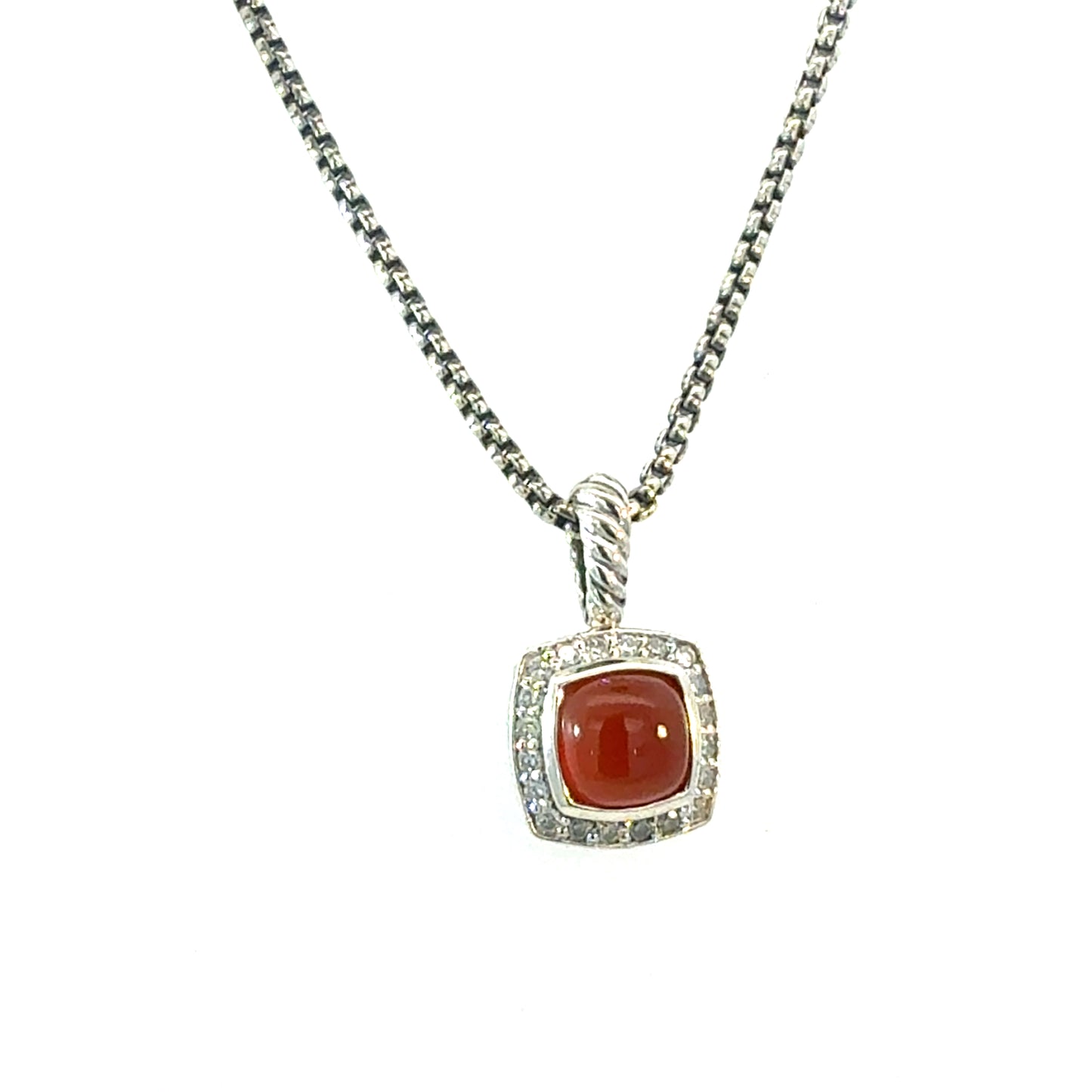 David Yurman Carnelian Diamonds Chain Necklace 16" 7 mm Silver Estate DY658