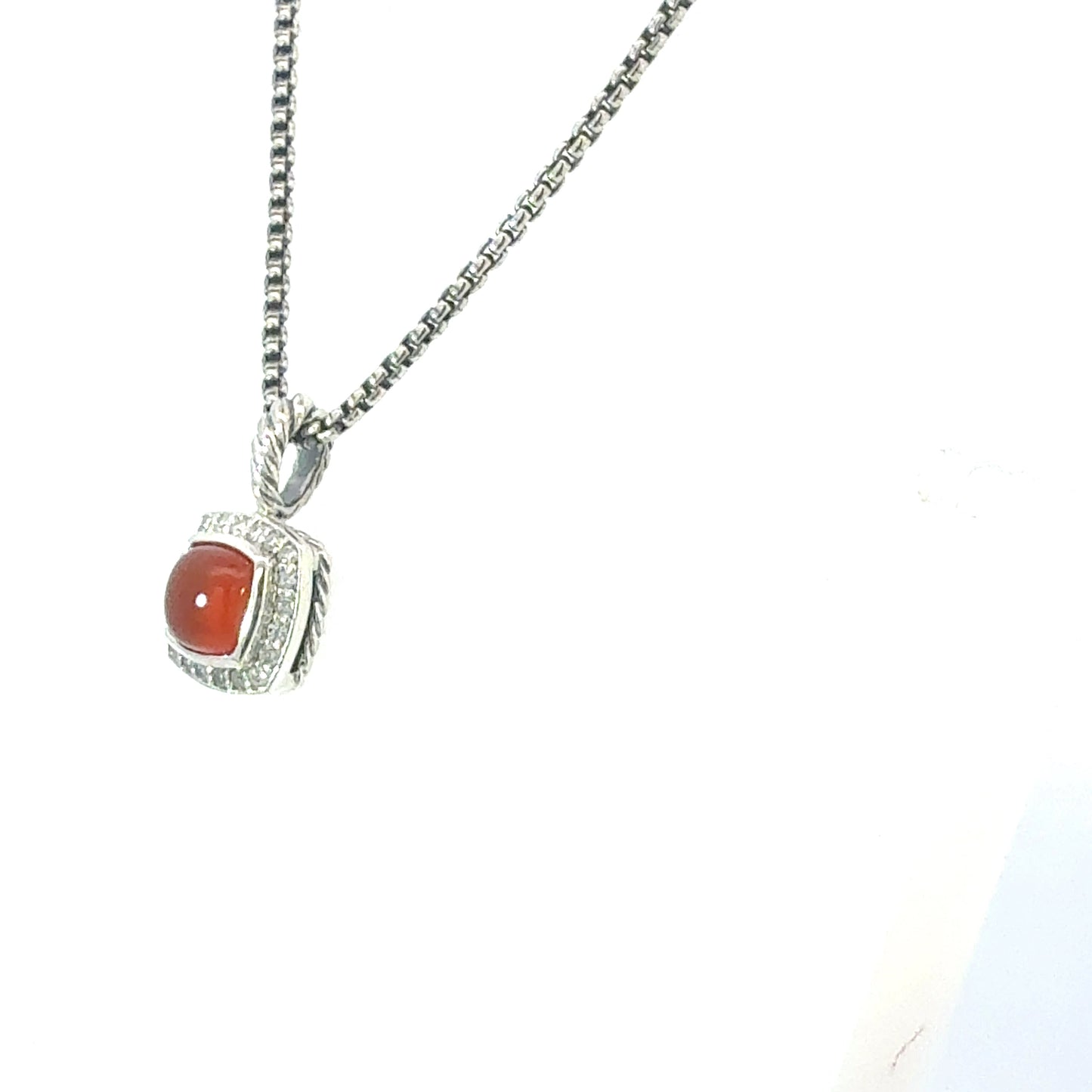 David Yurman Carnelian Diamonds Chain Necklace 16" 7 mm Silver Estate DY658