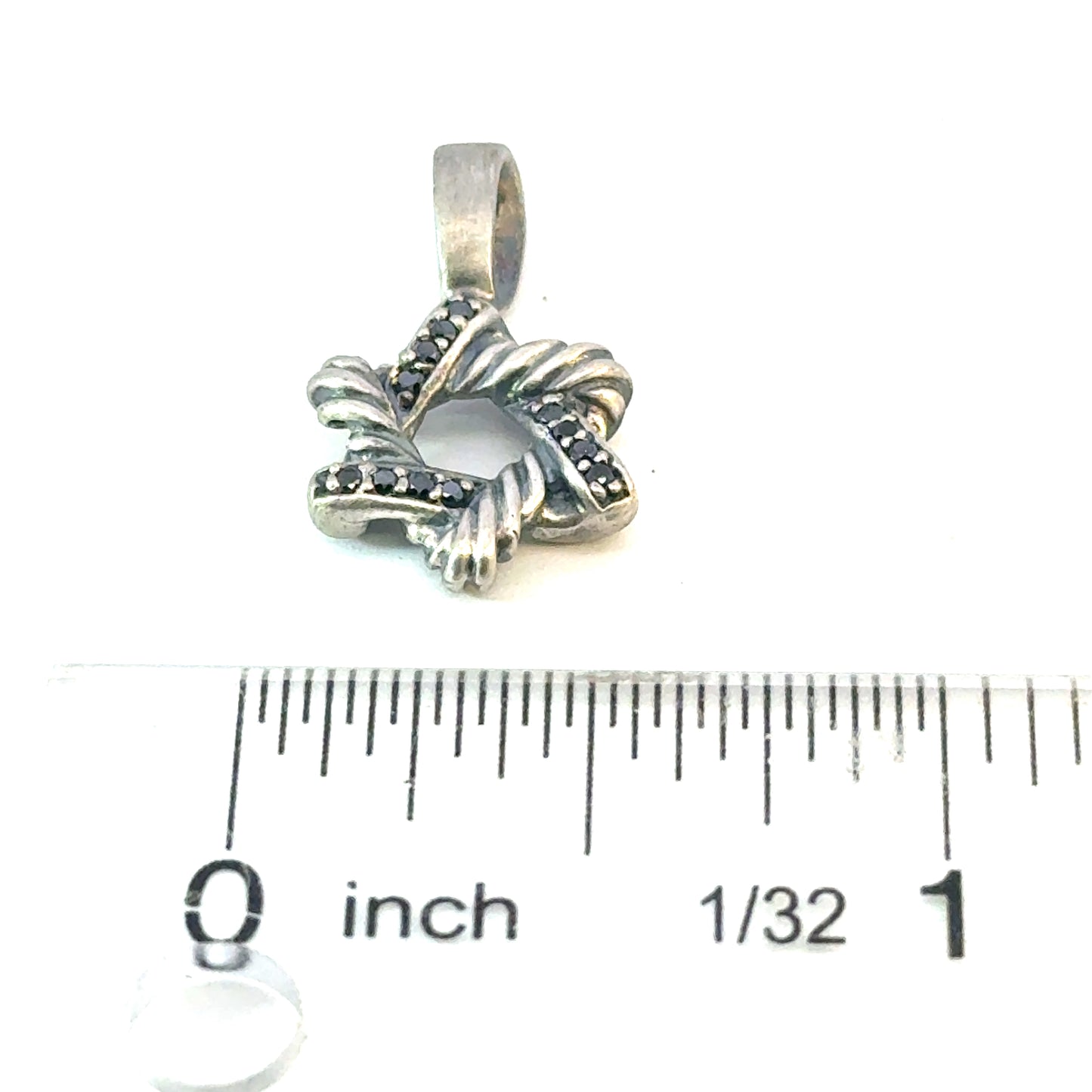 David Yurman Black Diamond Star of David Pendant Sterling Silver Estate DY657
