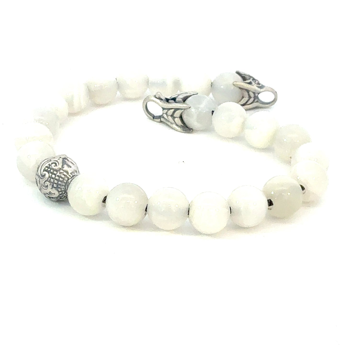 David Yurman Moonstone Engraved Bead Bracelet 8" Sterling Silver Estate DY671