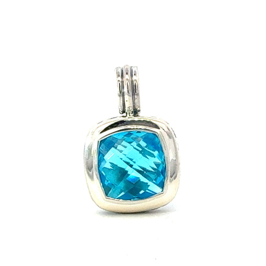 David Yurman Blue Topaz Pendant 14 mm Sterling Silver Estate DY677