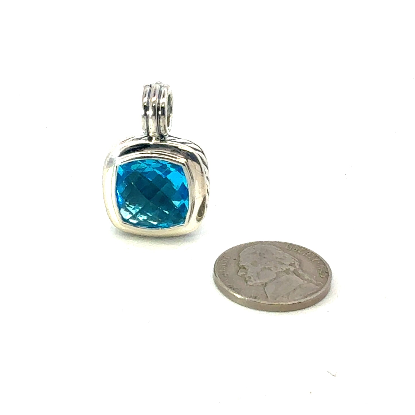 David Yurman Blue Topaz Pendant 14 mm Sterling Silver Estate DY677