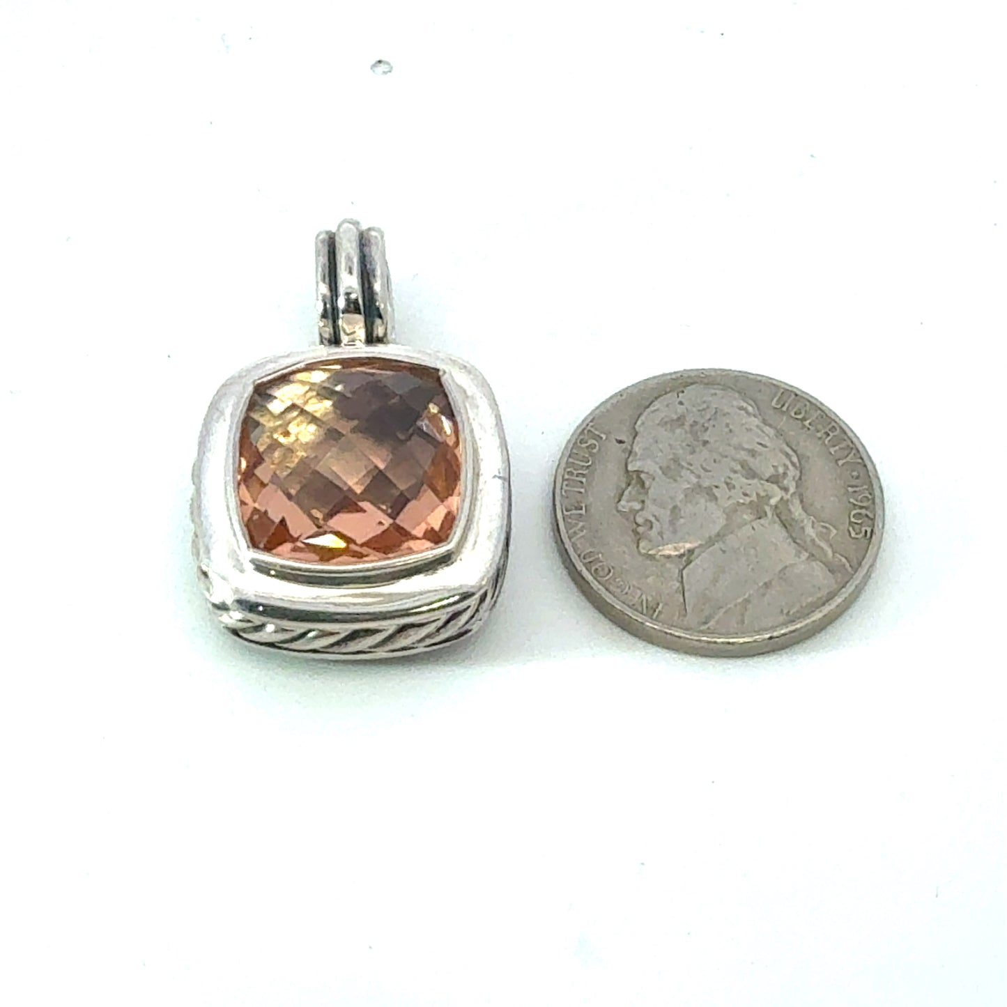David Yurman Morganite Albion Pendant 14 mm Sterling Silver Estate DY679