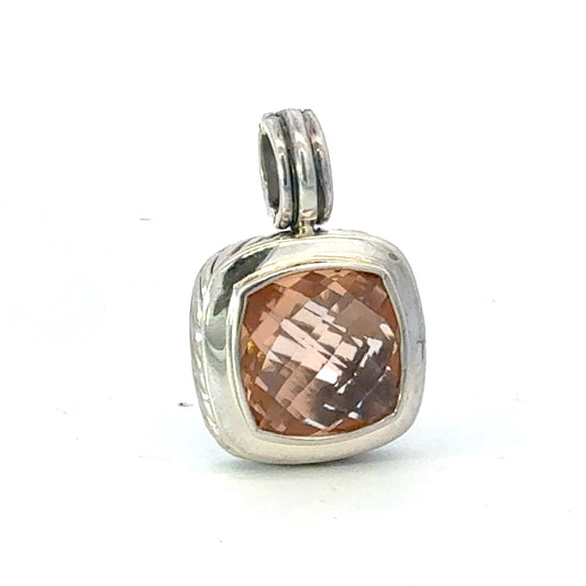 David Yurman Morganite Albion Pendant 14 mm Sterling Silver Estate DY679
