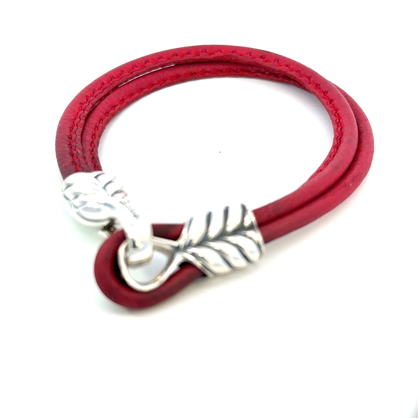 David Yurman Red Leather Bracelet 9" Sterling Silver Estate DY685