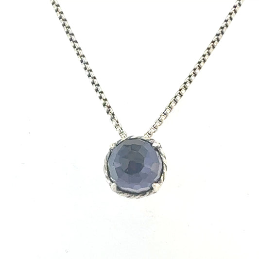 David Yurman Amethyst Pendant Necklace 17" Sterling Silver Estate DY686