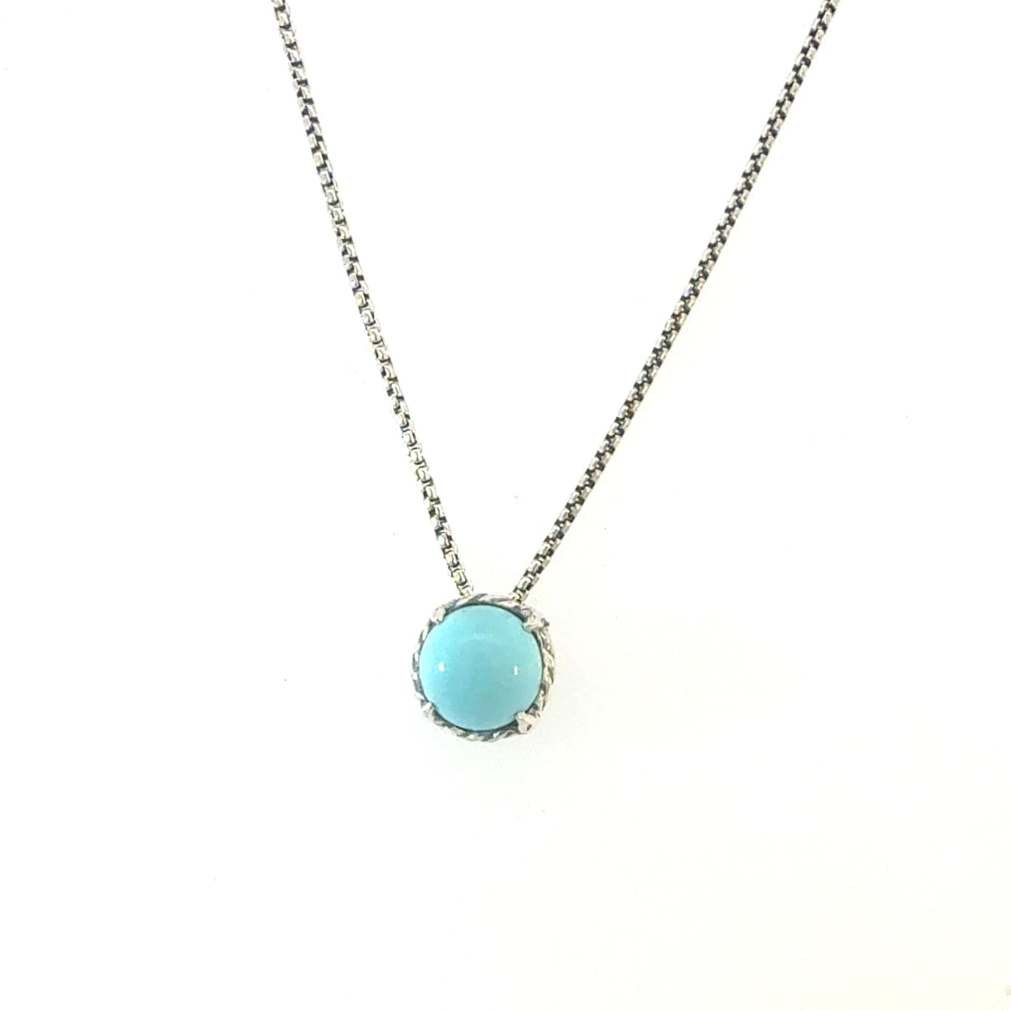 David Yurman Turquoise Pendant Necklace 17" Sterling Silver Estate DY689