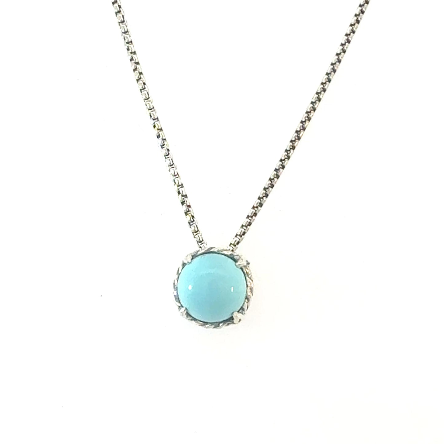 David Yurman Turquoise Pendant Necklace 17" Sterling Silver Estate DY689