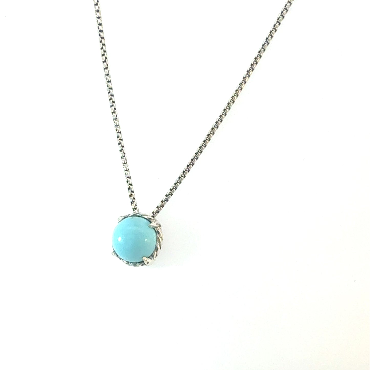 David Yurman Turquoise Pendant Necklace 17" Sterling Silver Estate DY689